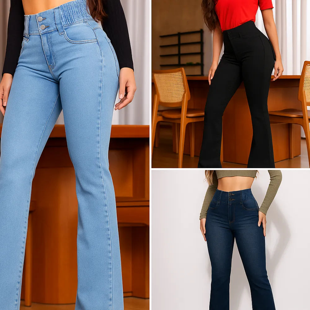 Calça Jeans Flare Modeladora de Cintura Alta [Compre 1 Leve 2]