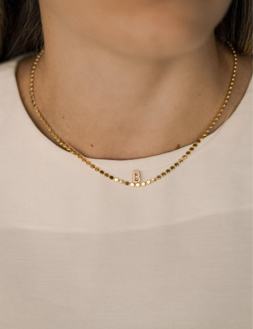 Colar Nylon com Letra Cravejada Ouro - Lux Gold