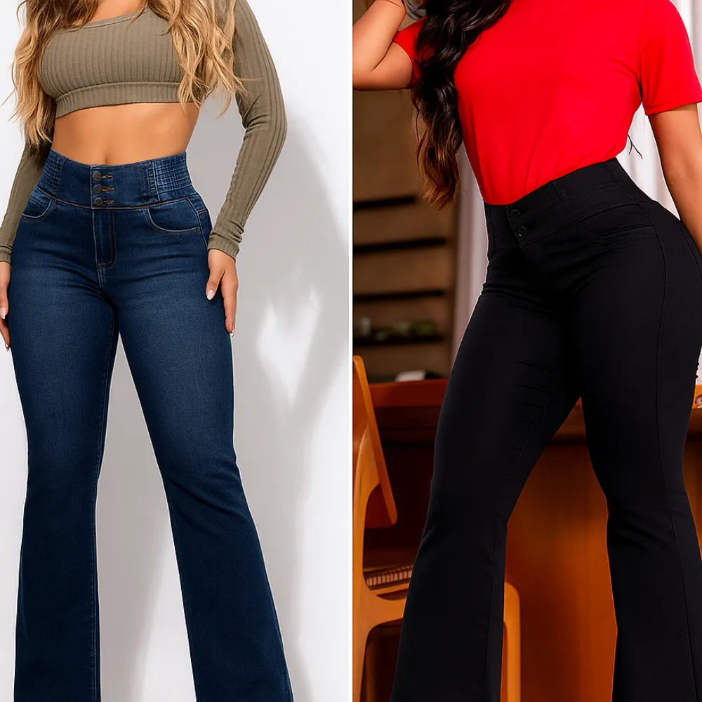 Calça Jeans Flare Modeladora de Cintura Alta [Compre 1 Leve 2]
