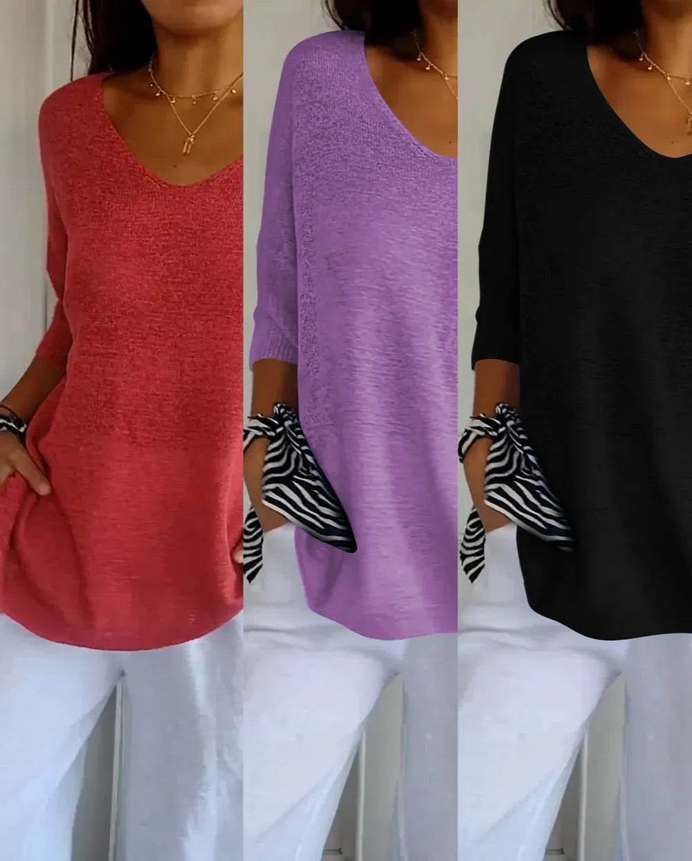 Compre 1 Leve 3 Blusinhas Luna® com decote V e Malha Leve